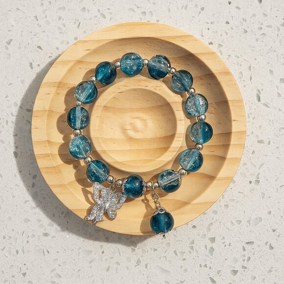 Elegant Silver and Blue Beaded Bracelet - Picture 1 of 2
